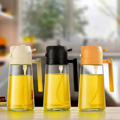 2In1 Oil Sprayer Glass Bottle for Cooking Anti-Leakage Olive Oil Storage Bottle for BBQ Air Fryer Salad Steak Kitchen Supplies